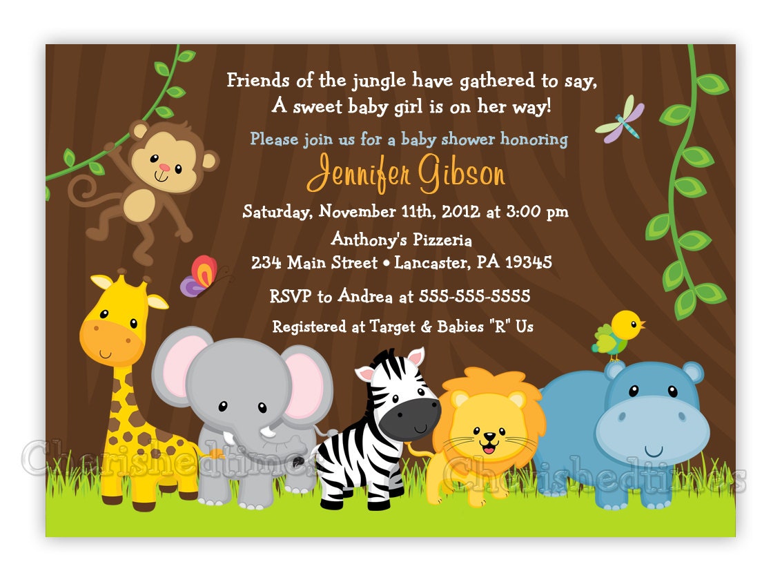 Jungle Friends Girl or Boy Baby Shower or Birthday Invitation (Digital File)