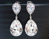 Wedding Jewelry Bridal Earrings Bridesmaid Earrings Dangle Earrings Clear White Swarovski Crystal Tear drops with Cubic Zirconia Ear posts