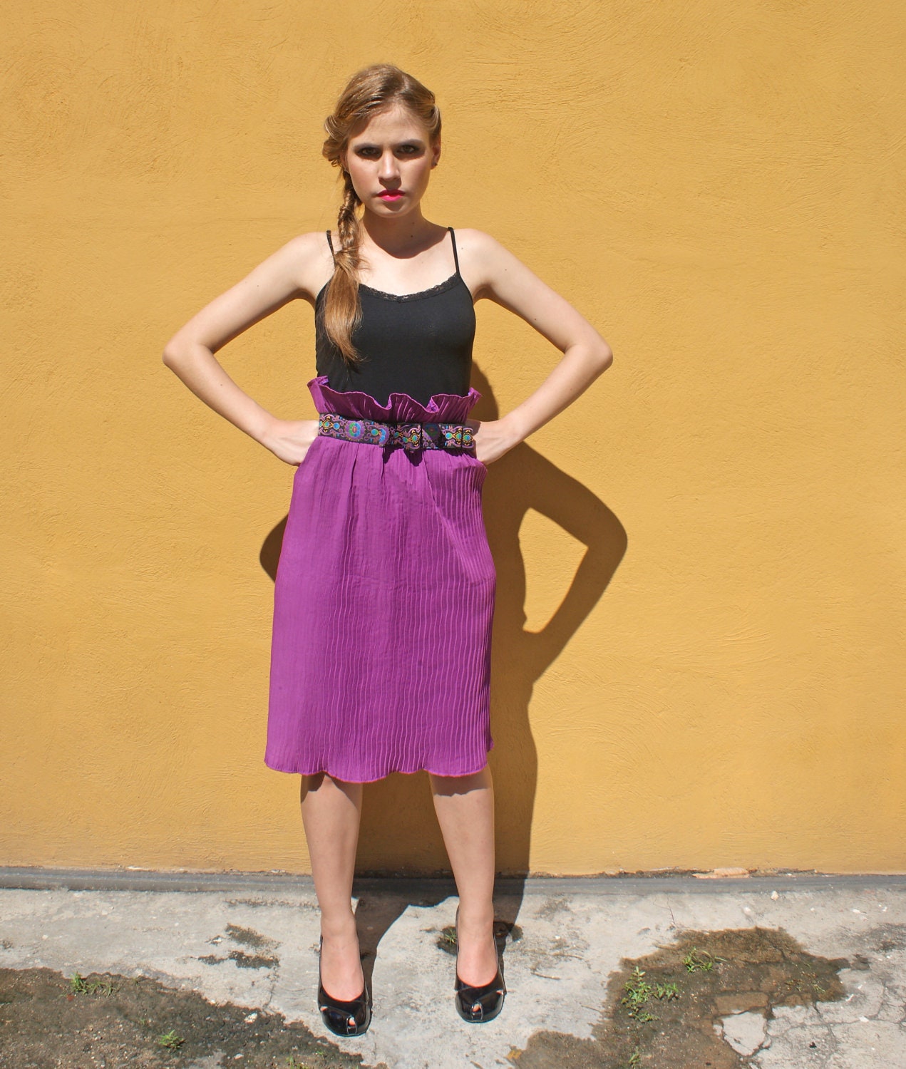 Purple Tulip Skirt Tea Length Pleats FINAL SALE