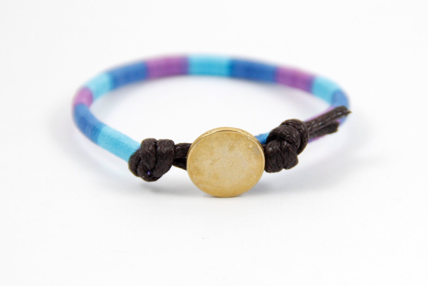 Woven Friendship Bracelet - Stripes and Gold Button - Pretty Wonderful