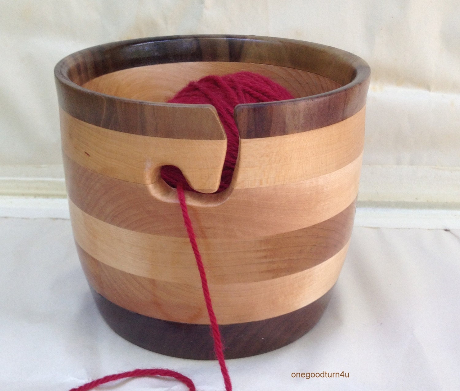 Wooden Yarn Bowl Poplar Maple Walnut Segemented Woodturning