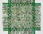 Green Forest Paper Weaving-  Original Watercolor- Woven Mixed Media-  Abstract Rustic Decor