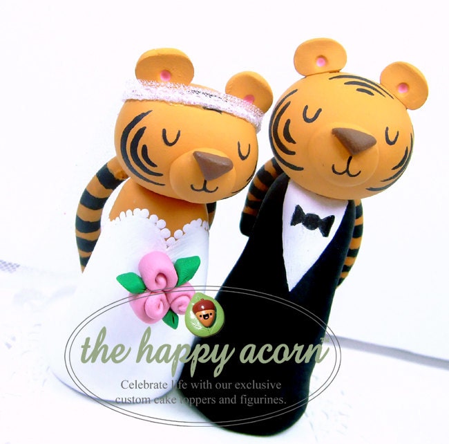 Wedding Cake Topper Tigers Jungle Cats Polymer Clay Figures