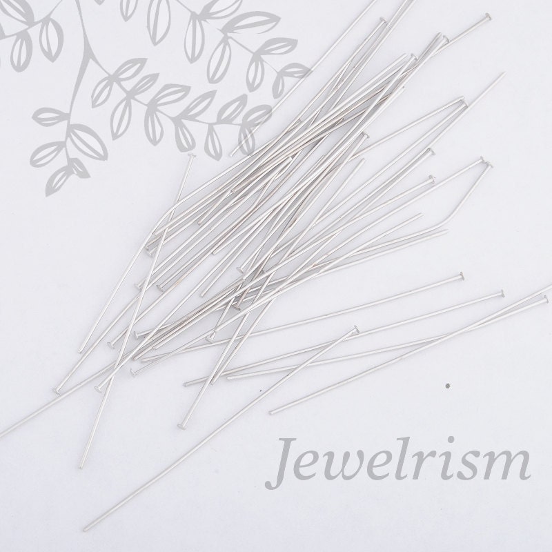 BA100-MR // Matte Original Rhodium Plated Headpin,  24gauge x 50mm, 100 Pc