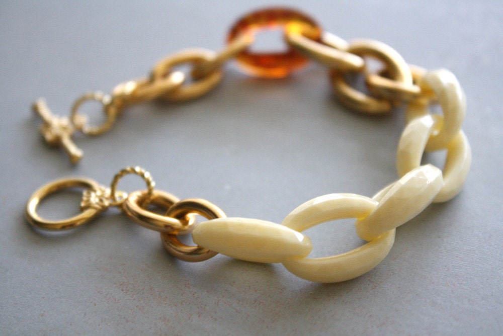 Arm Candy - ivory tortoise shell and gold link bracelet