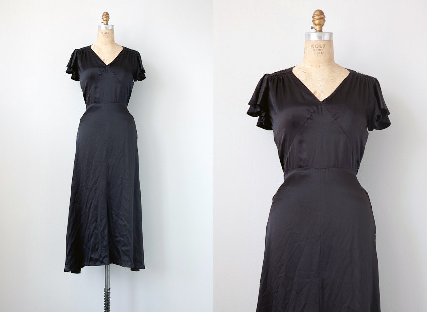vintage 1930s dress / vintage 1930s inspired dress / black silk vintage dress