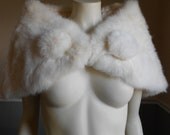 White Fur Stole / 50s Cape / Capelet / Rabbit Fur 1950s / Poncho / Wrap