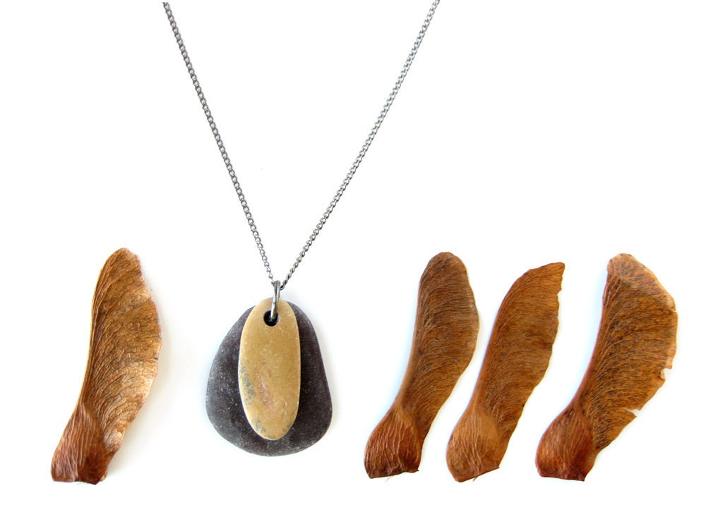 Beach Stone Jewelry - Rock necklace handmade from natural, undyed stone. "Mustard Yellow on Deep Purple Zen Stone Necklace" 1433