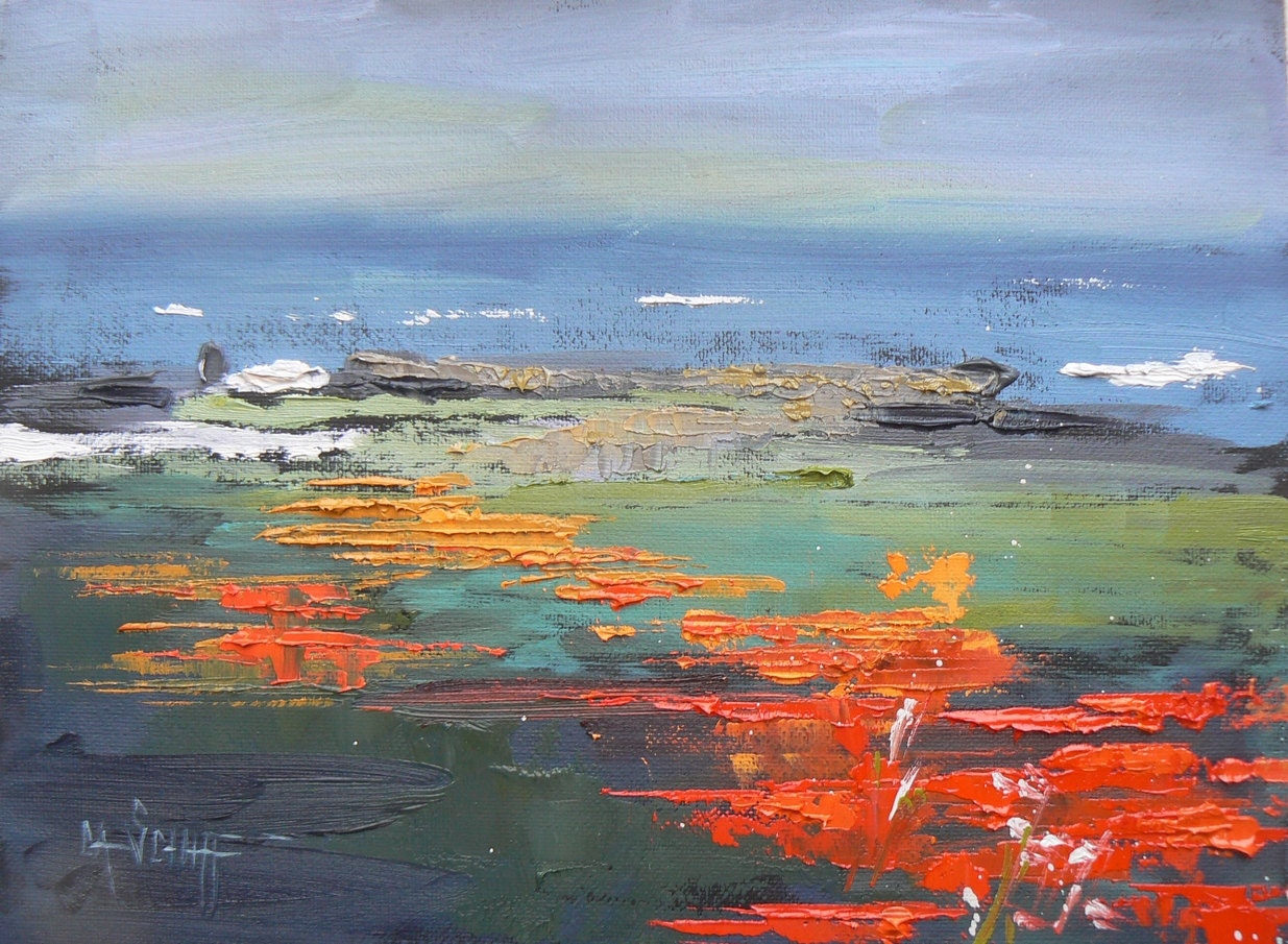 Daily Painting, Small Landscape, Original, "Coastal Wildflower" 6x8" Oil