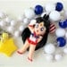 Sailor Mars Necklace, White Red and Blue Beaded Chain with Figure Pendant, Silver Plated - Anime