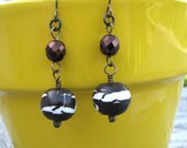 Brown and Cream Dangle Earrings, Art Beads