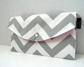 Grey Chevron - With Hot Pink Lining - Full Size Clutch