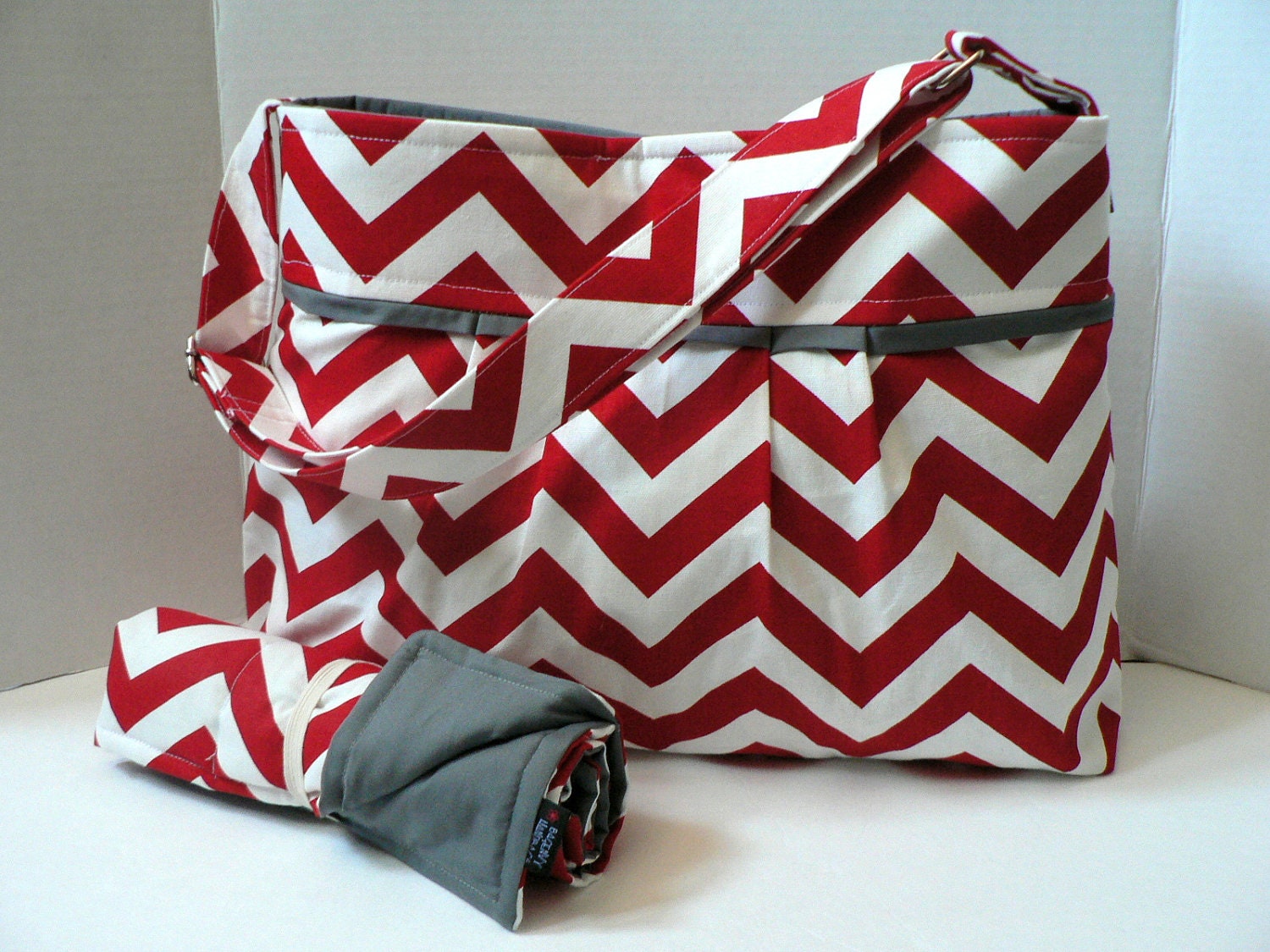 Monterey Chevron Diaper Bag Set - Medium - Red Chevron and Grey or Custom Design Your Own