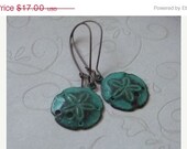 Sand Dollar Earrings / Verdigris Sand Dollars / Antiqued Copper Ear Wires / Beach Jewelry