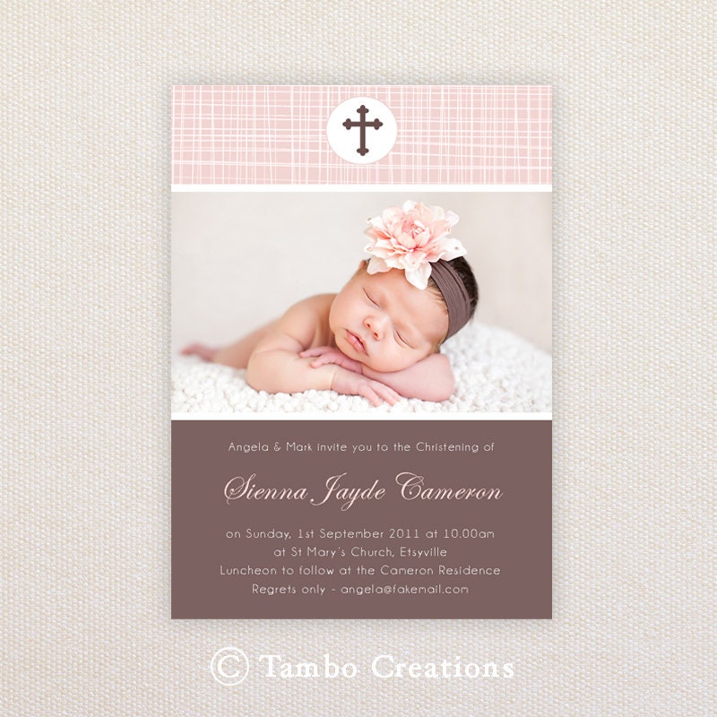 Photo Christening/baptism Invitations. Girls cross design. I Customize, You Print. Il_570xn