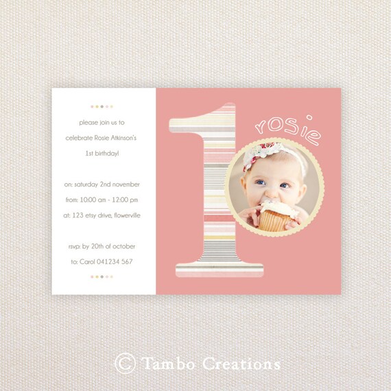 Photo Birthday Invitations. Girls 1st birthday. I Customize, You Print. Il_570xn