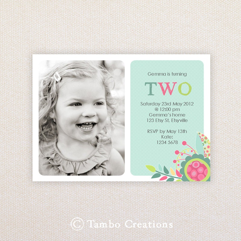 Photo Birthday Invitations. Girls bright & fun Design. I Customize, You Print. Il_570xn