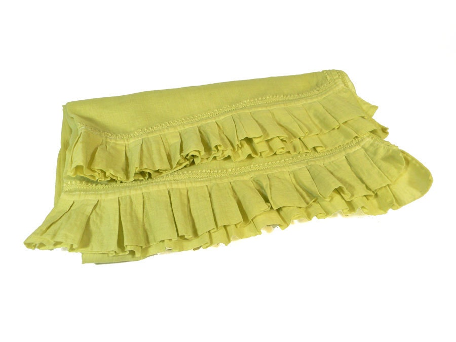 Embroidered Ruffle End Scarf Dupatta - Hand-dyed Cotton - Canary