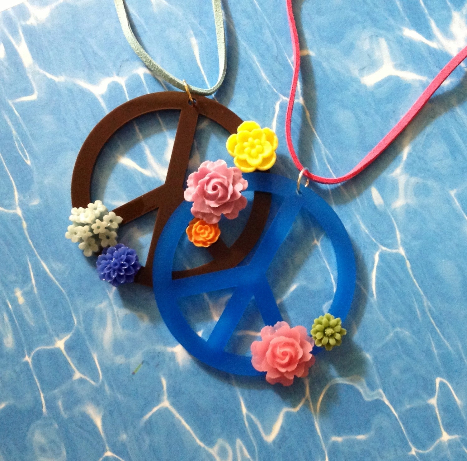 Vegan Acrylic Peace Flower Statement Necklace, Boho Hippie Music Festival Style for Summer, Pick One