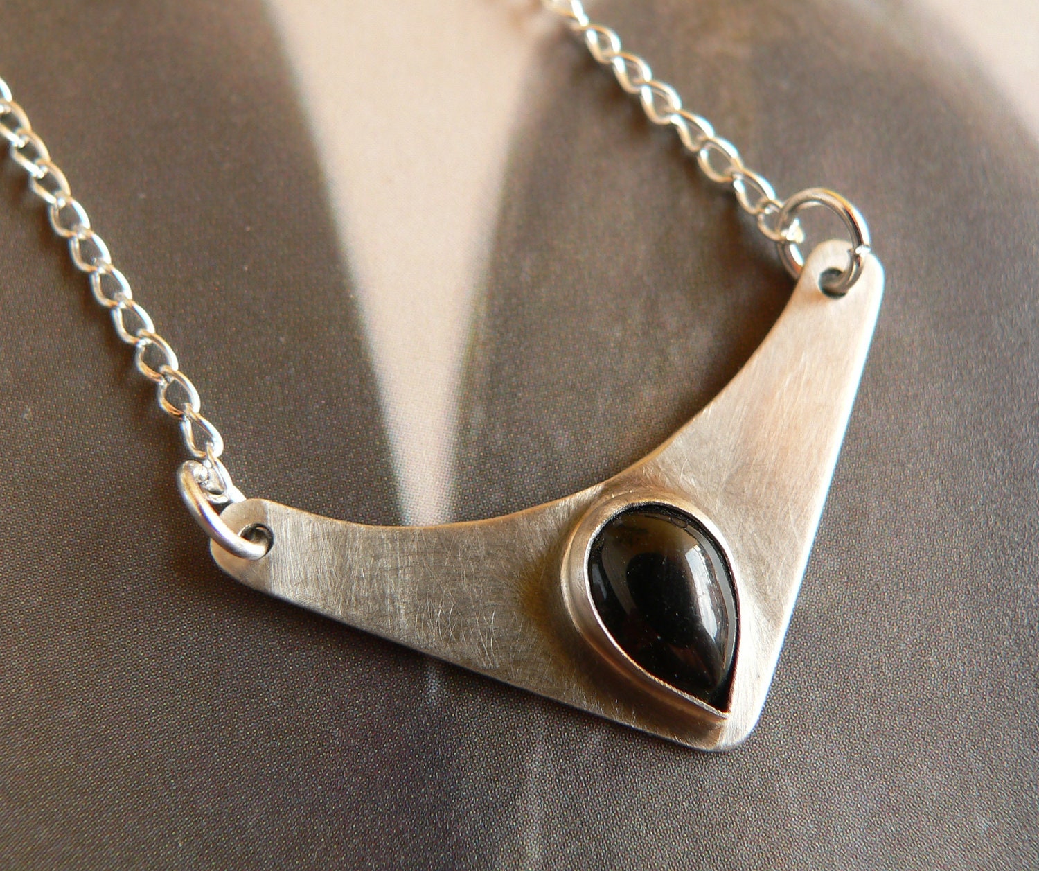 Black Onyx Pendant, Nickel Silver Handmade Metalwork Necklace, OOAK Jewelry