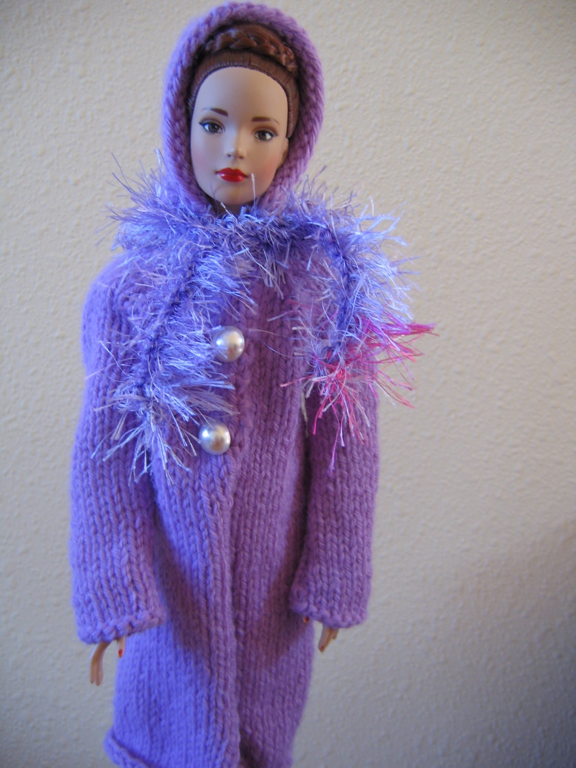 Tonner Tyler Doll Clothes Lavender Hooded Coat with Scarf fits 16 inch fashion doll such as Tyler Hand Knit