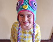 Girly Owl Earflap Hat- pick your size & colors