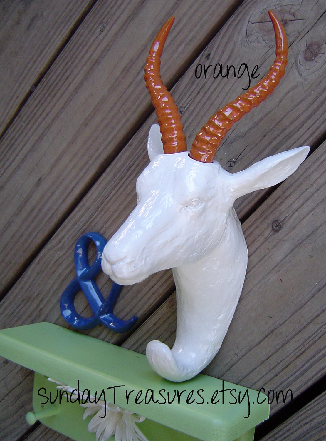 Antelope / Faux Taxidermy / Head Wall Mount / The Zalika /  WHITE / ORANGE / Home Decor. Sign / Urban Cowboy / Modern Chic /