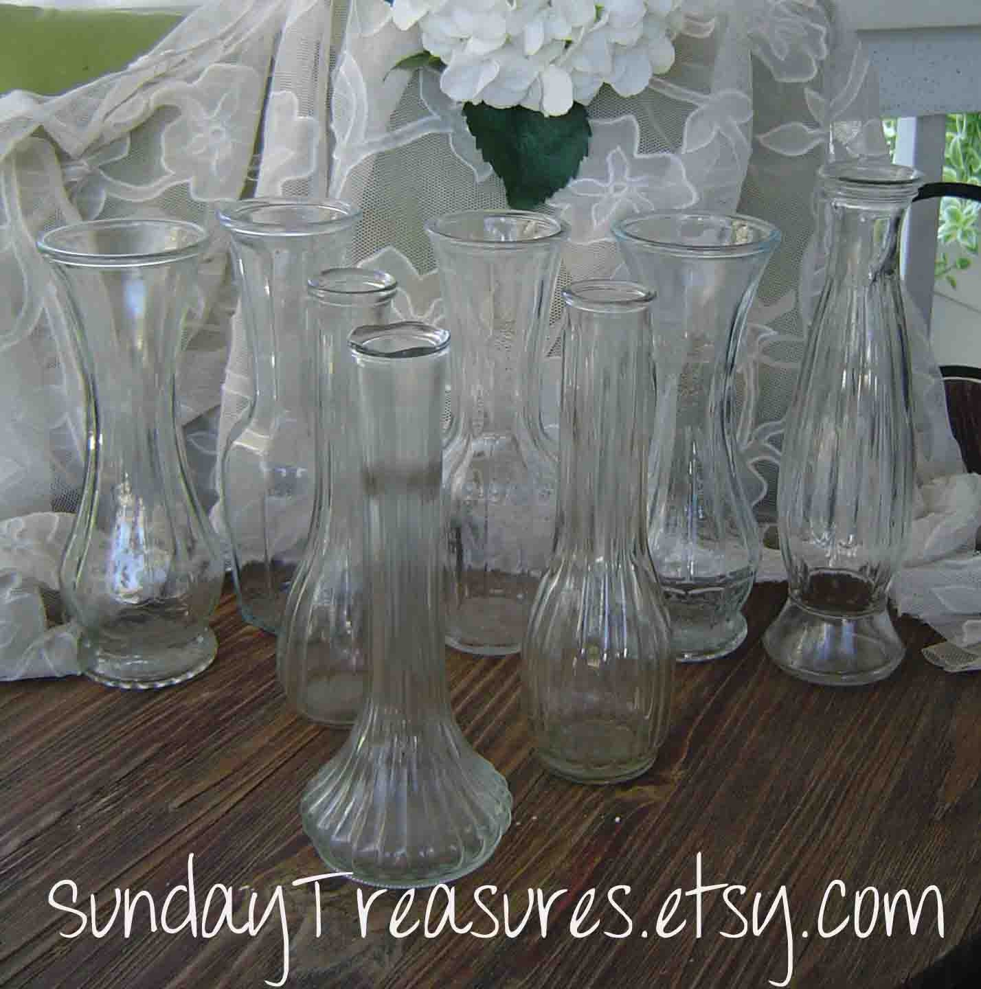 8 pc Set VINTAGE Clear Glass Flower Vases by SundayTreasures