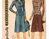Vintage 1940 Simplicity 3476 Sewing Pattern Misses' Two Piece Suit, Skirt and Jacket Size 18 Bust 36