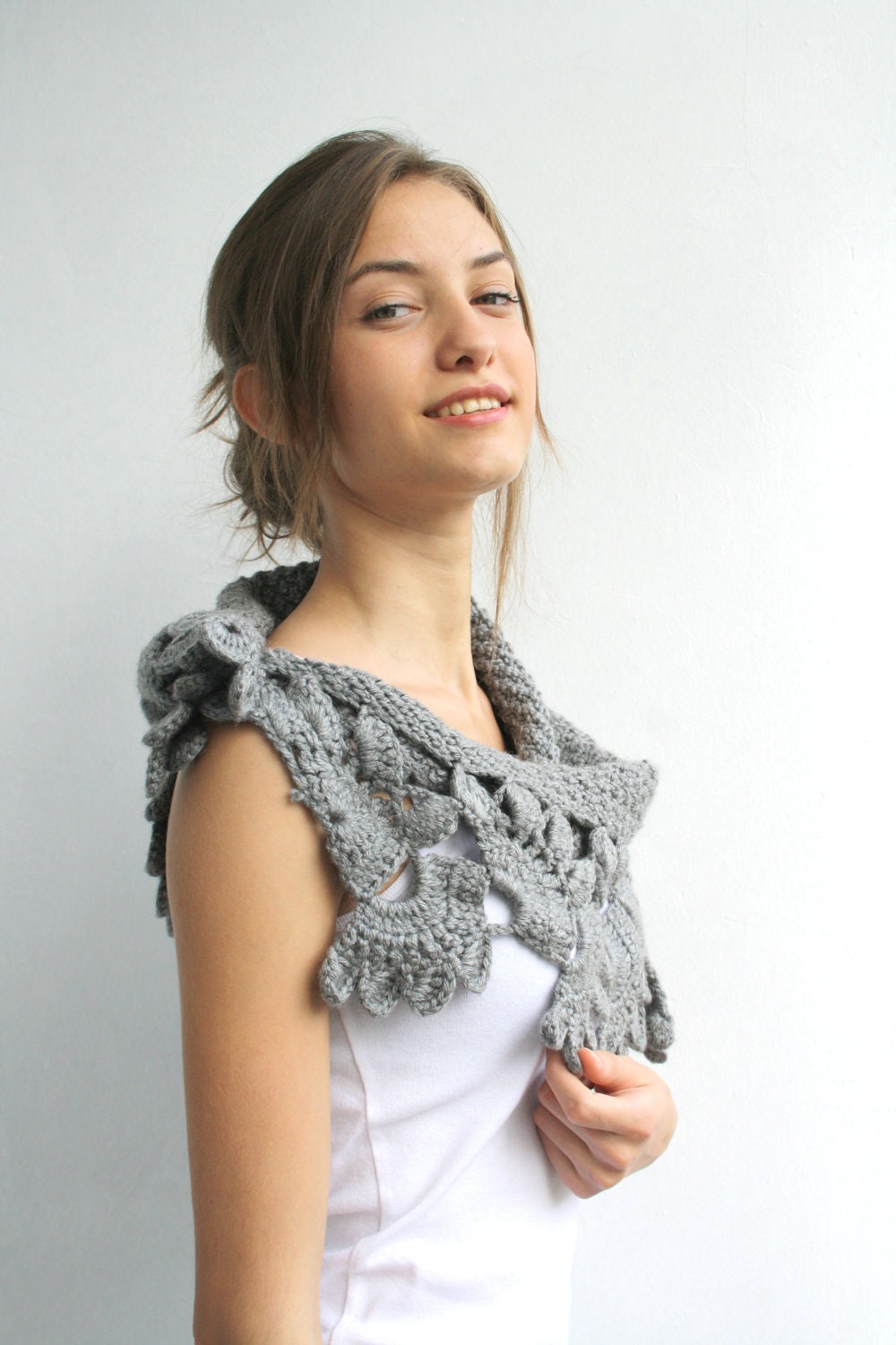 Free SHIPPING Grey Capelet Shawl Mothers Day Gift Under 75 For Her FOR Women For Mom