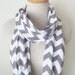 Chevron Infinity Scarf - Jersey Knit - Grey and White