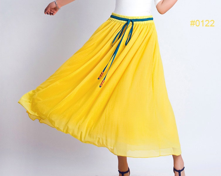 Yellow chiffon prom skirt (0122) - xiaolizi