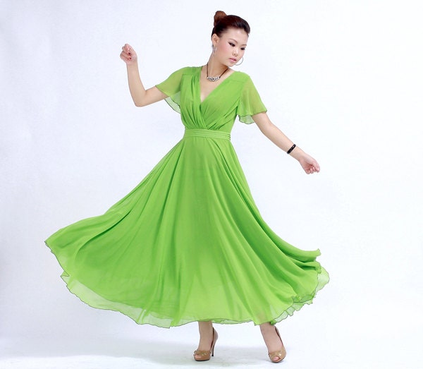 Green chiffon maxi dress (WQ15)