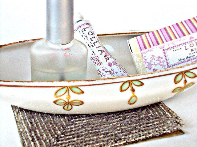 Vintage Limoges Vanity or Serving Dish, B&H Limoges France, Double Mark, cr. 1890s, 22K gold, Rolled Edge I take CREDIT Cards