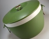 Vintage Ice Bucket,  Insulated Thermal Serving Bowl by Therm O Ware, Avocado Green and White, Travel Carry and Go, Kitchen Housewares