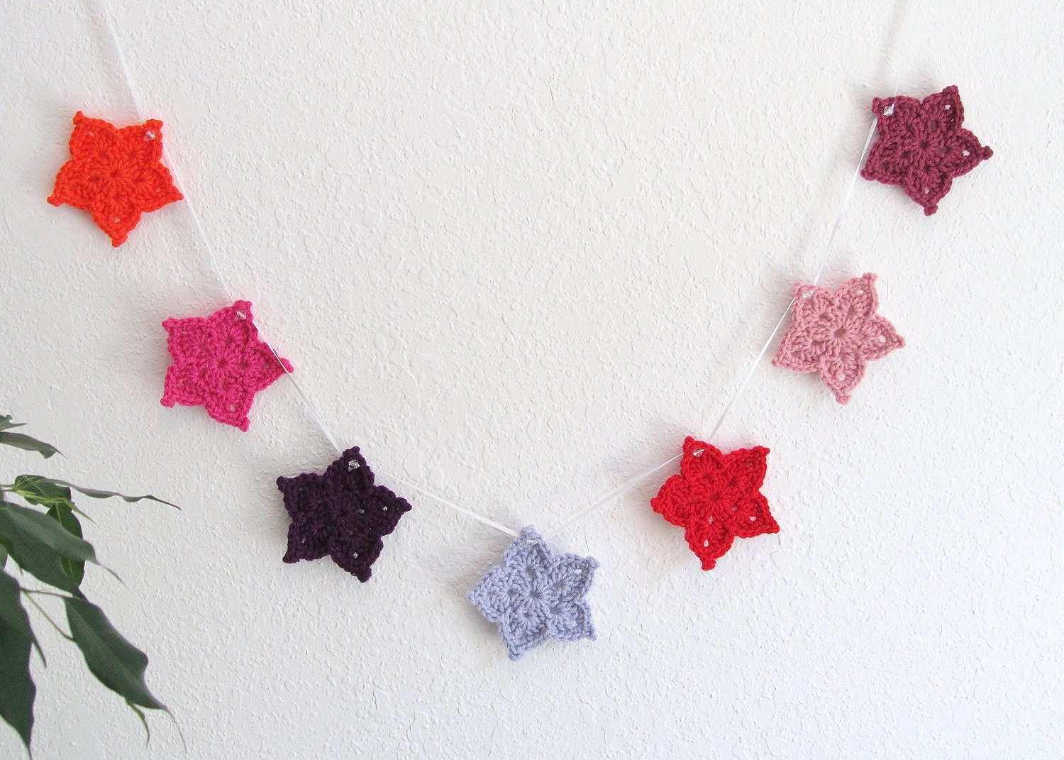 Star Flower Garland Colorful Bunting Swag Banner Crochet Wall Hanging Window Ornament Mantel Art Party Streamer Pink Purple Lucky Seven