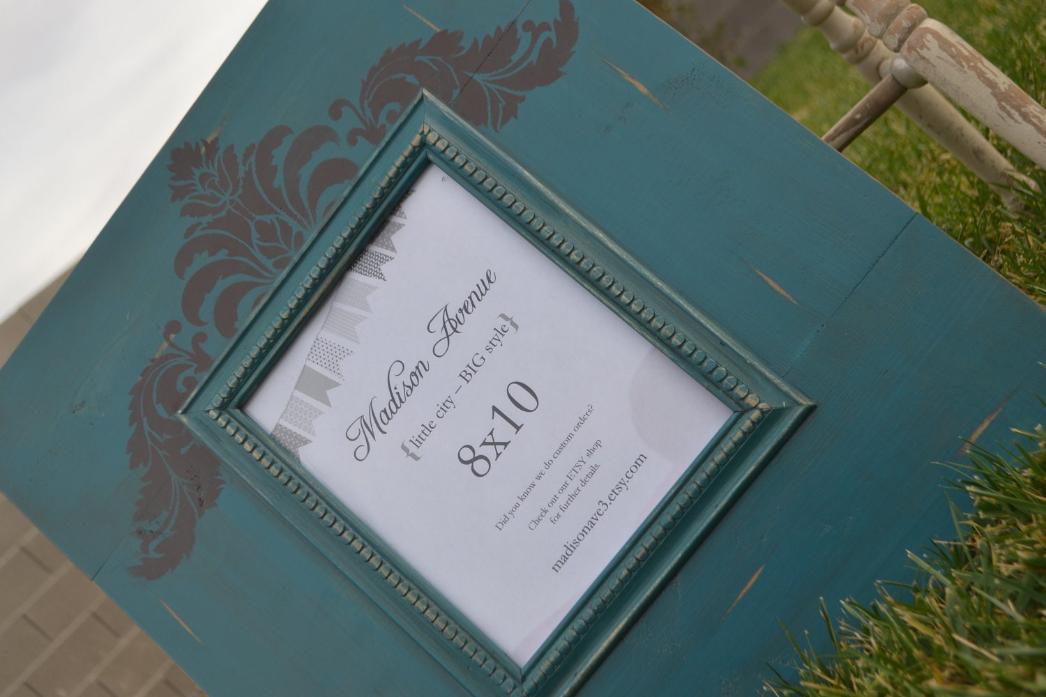 Teal and Brown 8x10 Baroque Flourish Handmade Distressed Frame