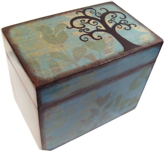 Recipe Box Decoupaged Tree Box Large, Handcrafted  Kitchen Storage, Organization Holds 4x6 Recipe Cards  MADE To ORDER