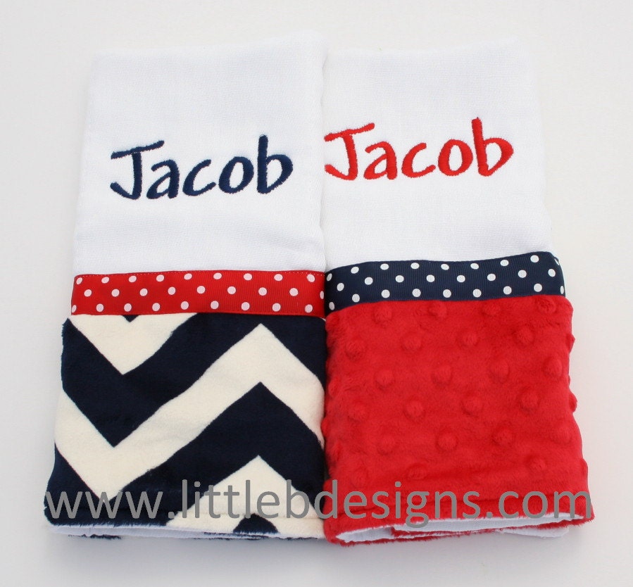 Personalized Minky Burp Cloth Set - Over 30 Minky Options - Chevron