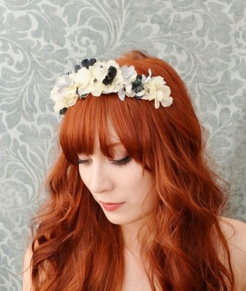 Bridal hair accessory, wedding flower headband, ivory floral head piece - Catherine's nocturne
