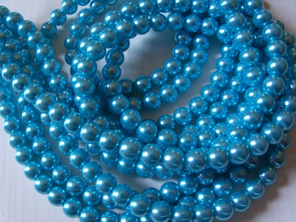 6mm Glass Pearls Baby Blue - 16 Inch Strand Round Glass Pearls