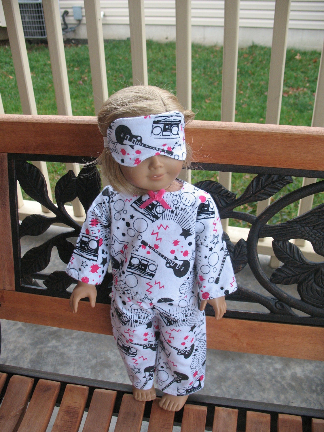 18 Inch Doll Clothes American Girl Doll Clothing, Rock and Roll Rock Star Pajama's with Matching Sleep Mask