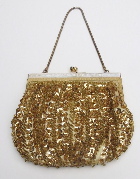 Vintage Beaded Gold Sequin Clutch Purse 1950s by mycrochetgarden