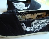 clearance sale-Already painted and ready to fly away-wings-hand painted on TOMS shoes-womens size 6 toms shoes