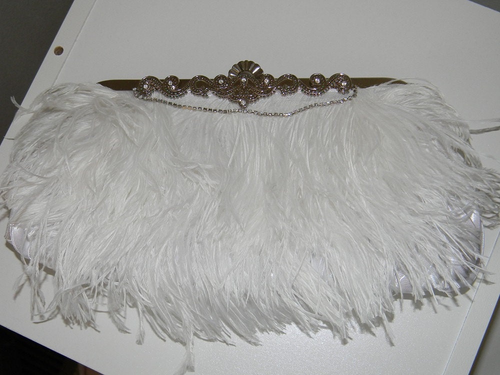 Cherri - Elegant ostrich feather bridal clutch with rhinestone accents