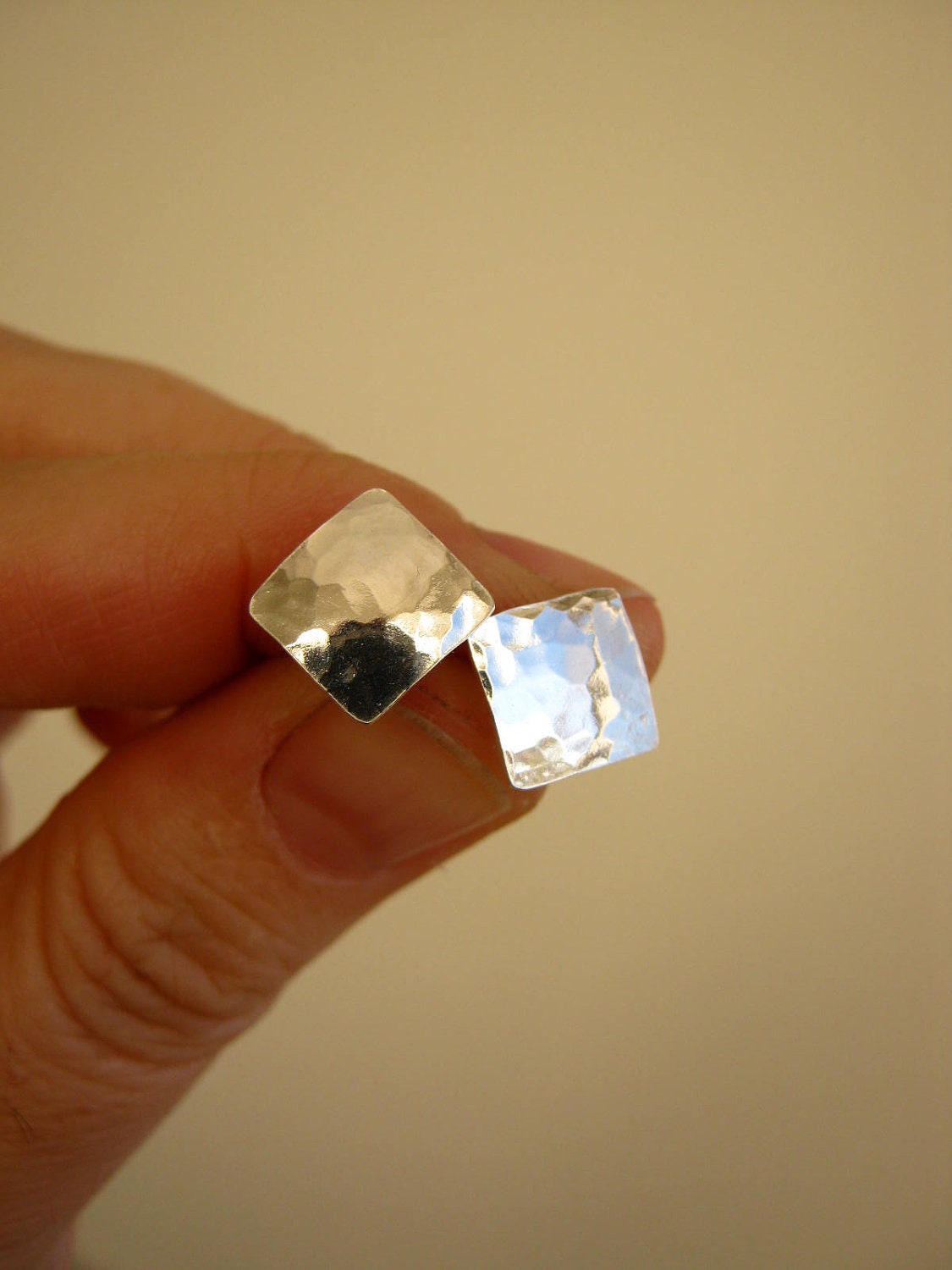 Small Hammered Square Mirror Sterling Silver Stud Earrings