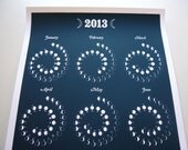 2013 Moon Calendar in NIGHT SKY - Silkscreen Print