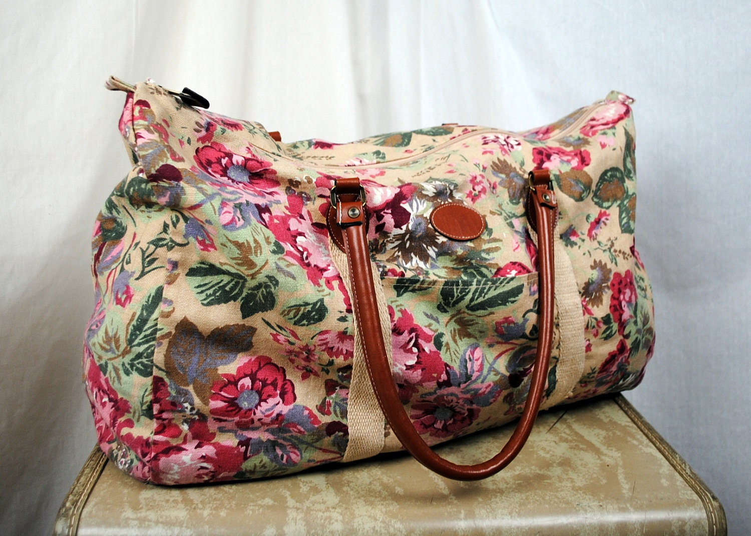 Vintage 80s 90s Gitano Floral Weekender Overnight Tote Bag
