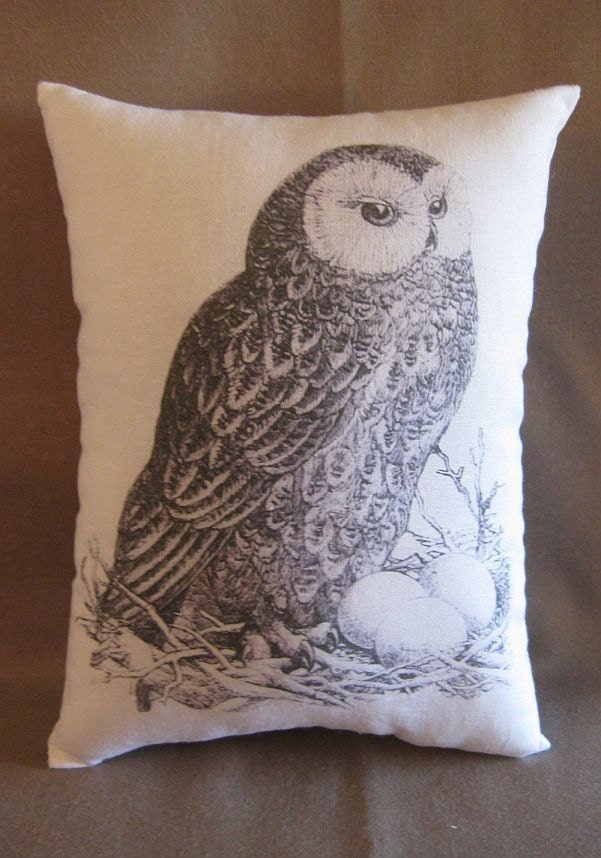 Owl, French country, Pillow, White