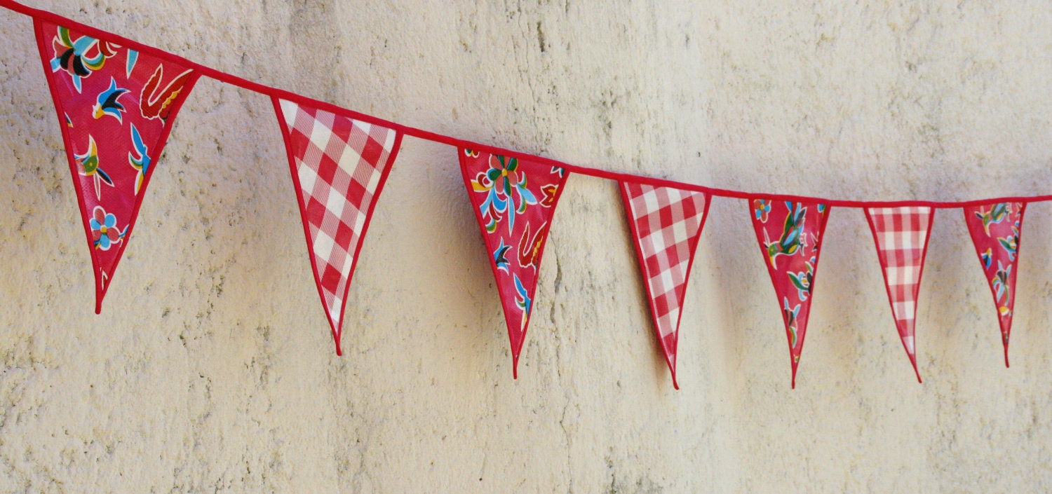 Pink Fuschia  Otomi Aztec and Gingham Pennant Party party   Check out our gorgeous trim work  Ready to Ship